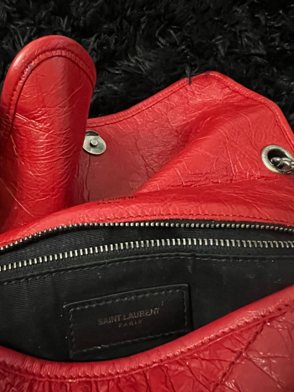 Yves Saint Laurent Red Quilted Leather Chain Shoulder Bag - Picture 4 of 5